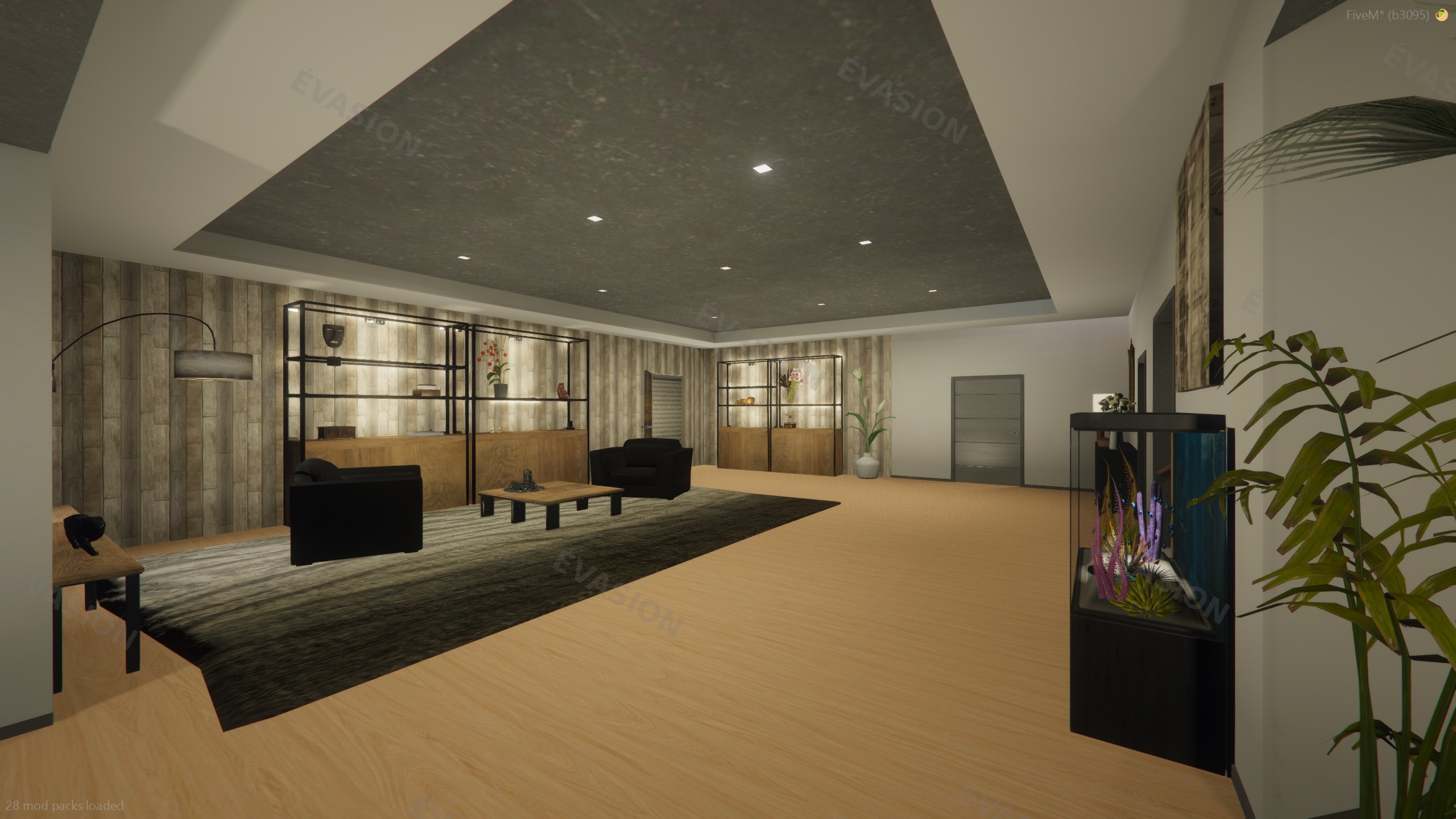 Salon Industriel — Canapés Noirs